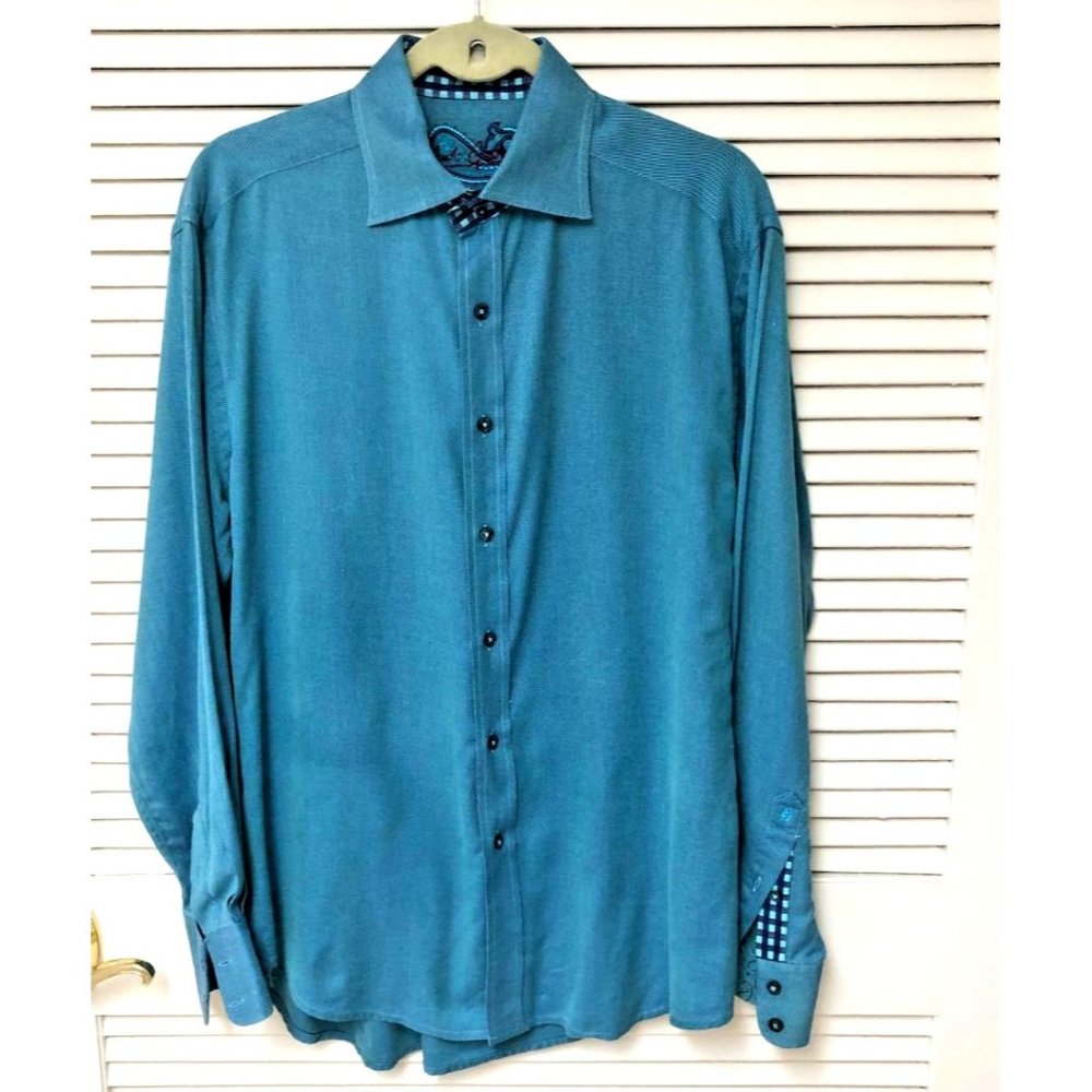 Robert Graham Solid Teal Button Down Shirt Men's … - image 2